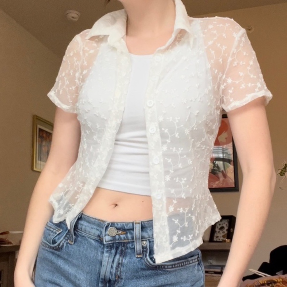 Transparent Flower Button Down - Size Small